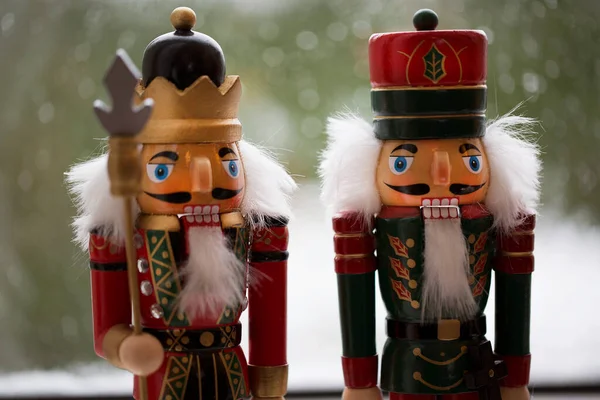 Christmas Decorations Nutcrackers Window — Stock Photo, Image