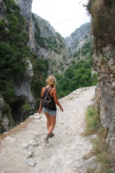 Dağlarda yürüyüş yapan bir kadın.