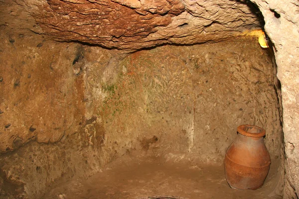 Bizans Döneminden Kalma Tarihi Yeraltı Şehirleri Kapadokya Hindisi Oturma Odası — Stok fotoğraf