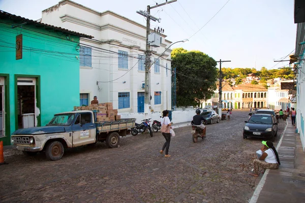 Città Tropicale Scena Strada Con Gente — Foto Stock