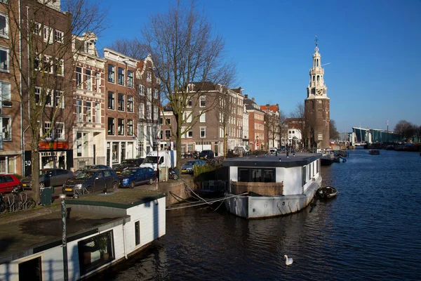 Bâtiments Typiques Architecture Hollandaise Dans Ceinture Canal Amsterdam Avec Vie — Photo