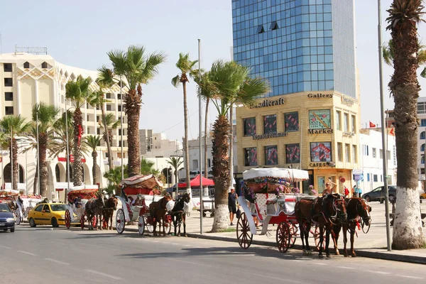 Arap mahallesinde atlı bir at arabası.