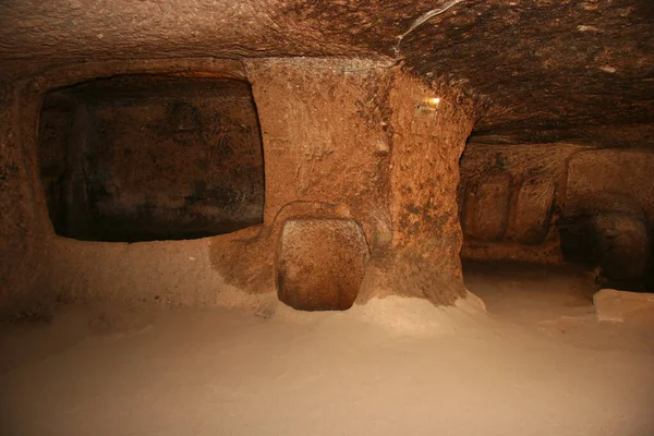 Historic Underground Abandoned Cities Byzantine Era Cappadocia Turkey Living Rooms — Stock Photo, Image