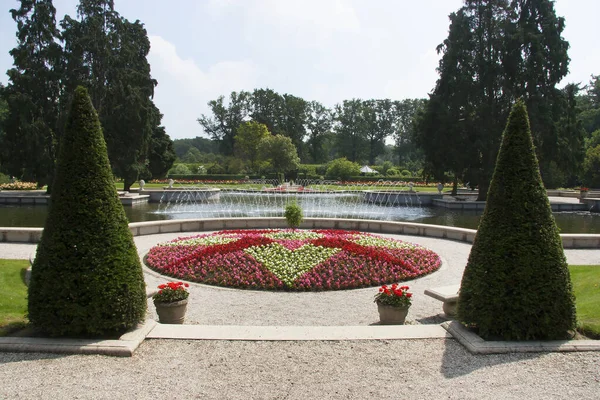 Vacker Utsikt Över Botanisk Trädgård Med Pool Och Grönska — Stockfoto