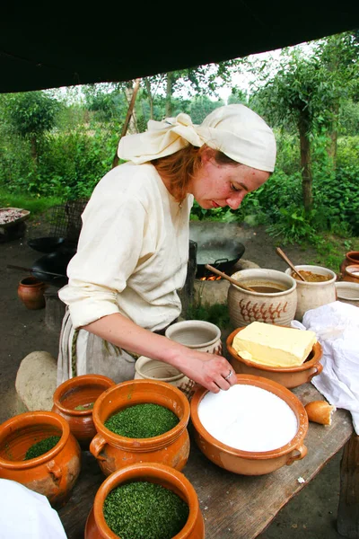 Het Festival Van Oude Cultuur Middeleeuwen Tijd Leven Mensen Kostuums — Stockfoto