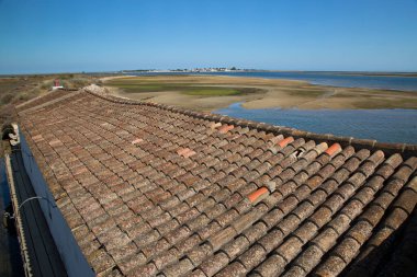 Arka planda eski çatı ve nehir manzarası