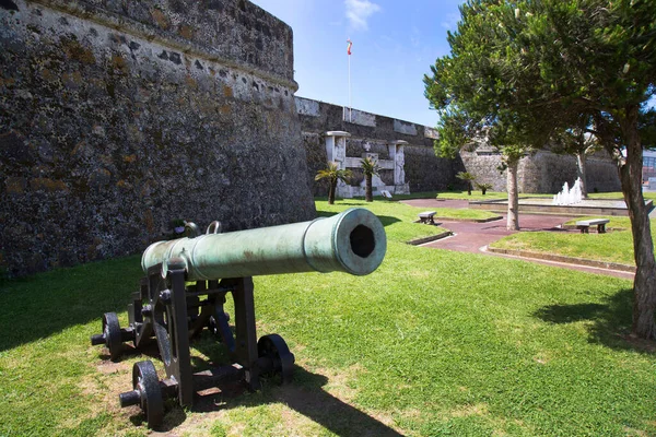 Kalenin arka planında eski top.