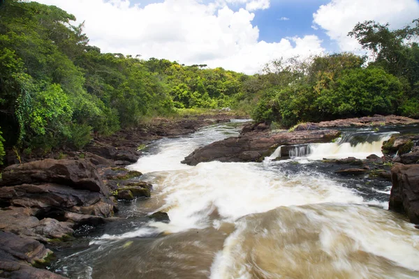 Tropikal ormanda akan kayalık nehir manzarası