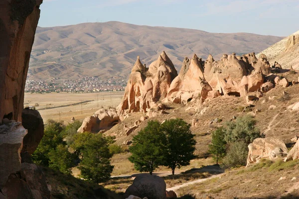 Antiguo Paisaje Urbano Casas Cueva Iglesias Talladas Las Rocas Volcánicas — Foto de Stock