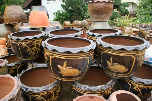 Pots Traditionnels Céramique Style Thaï Sur Marché — Photo