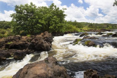 Tropikal ormanda akan kayalık nehir manzarası