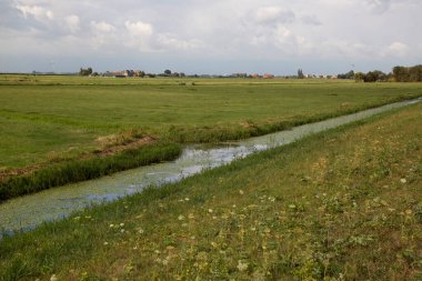 Nehir ve bulutlu gökyüzü ile kırsal alan