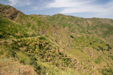 Güneş ışığındaki güzel yeşil dağların manzarası