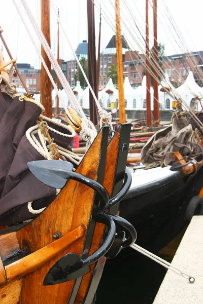 Closeup View Vintage Sailboats City Port — Stock Photo, Image