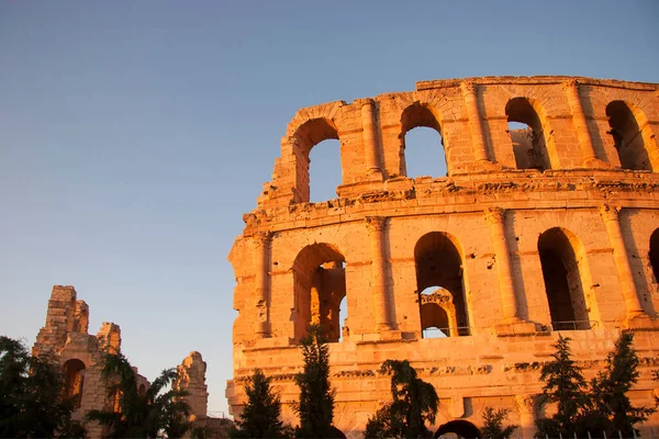 Storico Anfiteatro Romano Rovina Tramonto Nord Africa Dal Secolo — Foto Stock