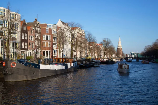 Bâtiments Typiques Architecture Hollandaise Dans Ceinture Canal Amsterdam Avec Vie — Photo