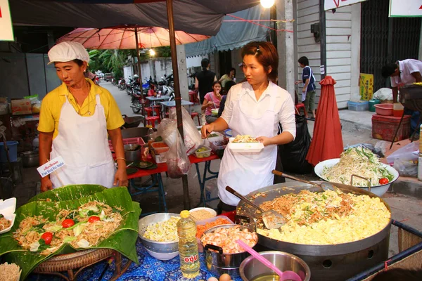 Vista Mercado Local Agricultores Bazar Tailandês Com Alimentos — Fotografia de Stock