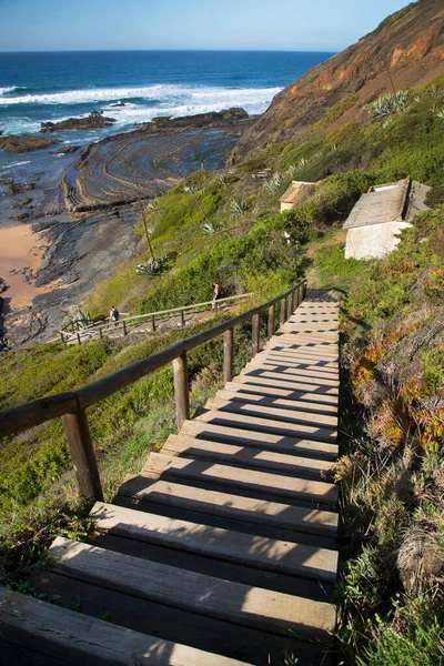 Escadas Madeira Que Conduzem Costa Marítima — Fotografia de Stock