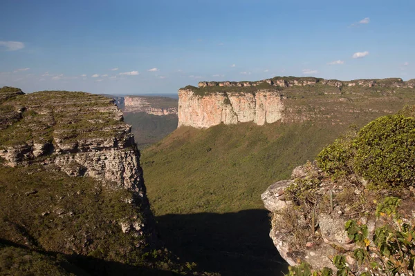 Güneşin yemyeşil olduğu kayalık manzaralı güzel bir manzara.