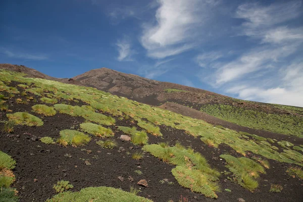 Cratera Borda Campos Lava Monte Etna Encostas Íngremes Com Pedras — Fotografia de Stock