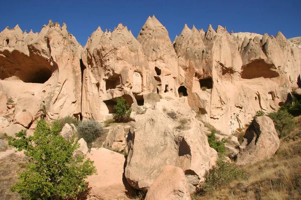 Antiguo Paisaje Urbano Casas Cueva Iglesias Talladas Las Rocas Volcánicas — Foto de Stock