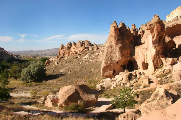 Antiguo Paisaje Urbano Casas Cueva Iglesias Talladas Las Rocas Volcánicas — Foto de Stock