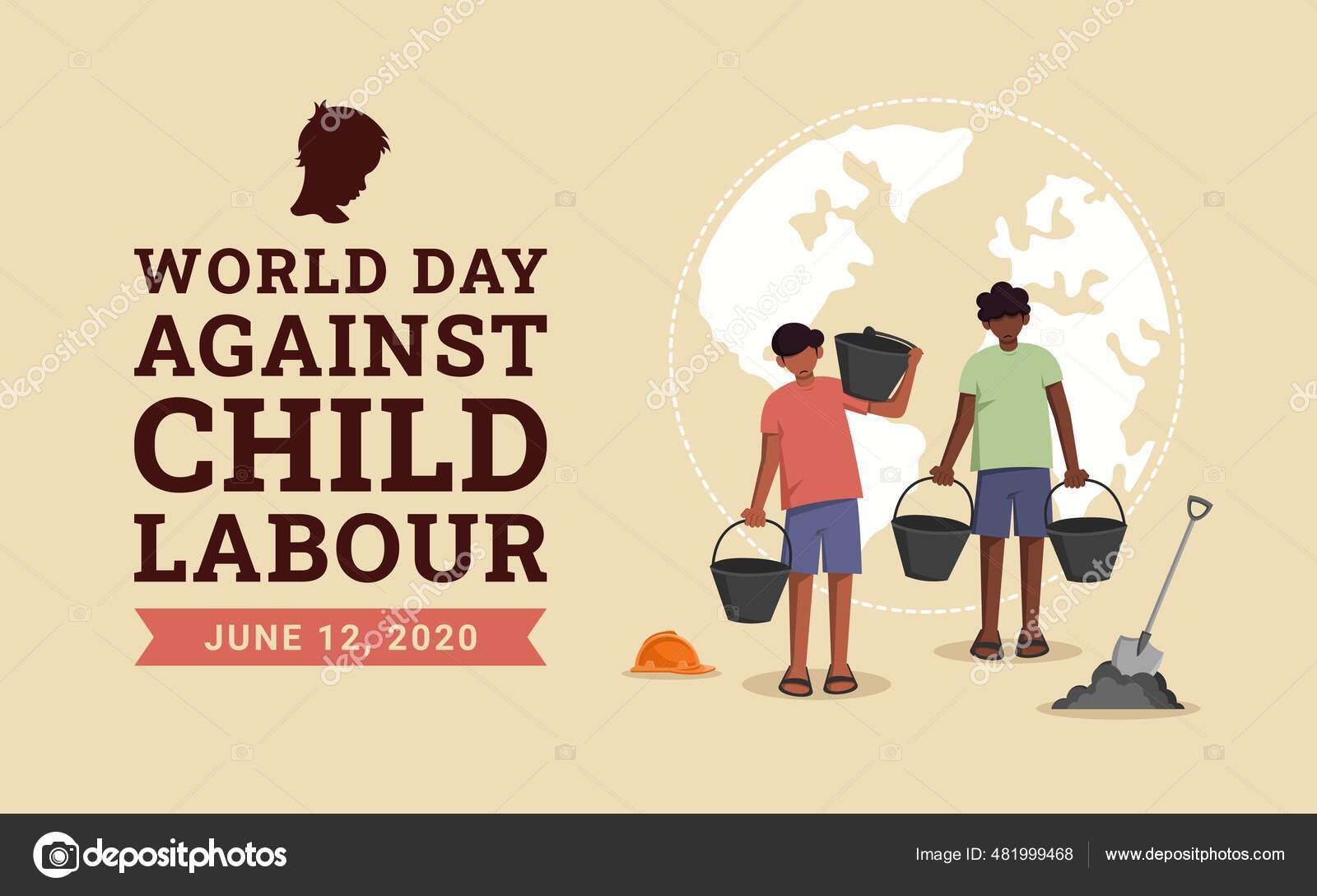 World Day Child Labour Background Children Worker Flat Style Vector