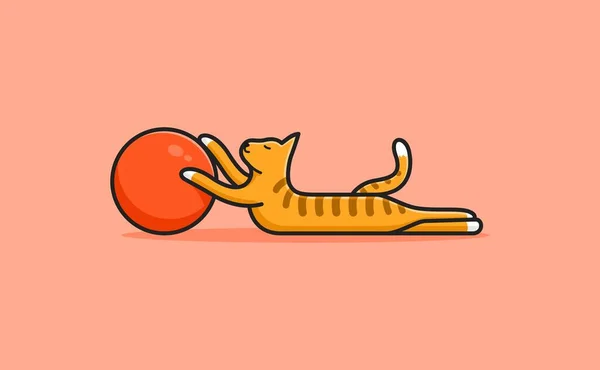 Leuke Kat Spelen Bal Mascotte Logo Karakter Cartoon Stijl Vector — Stockvector