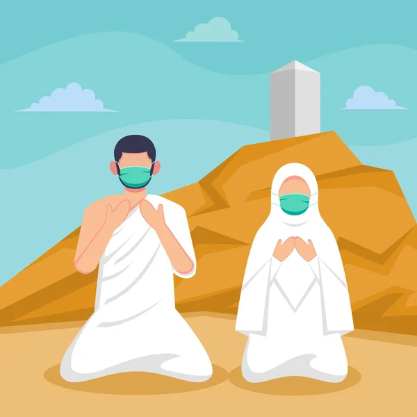 Hajj Umrah Guía Ritual Peregrinación Islámica Durante Pandemia Covid Ilustración — Vector de stock