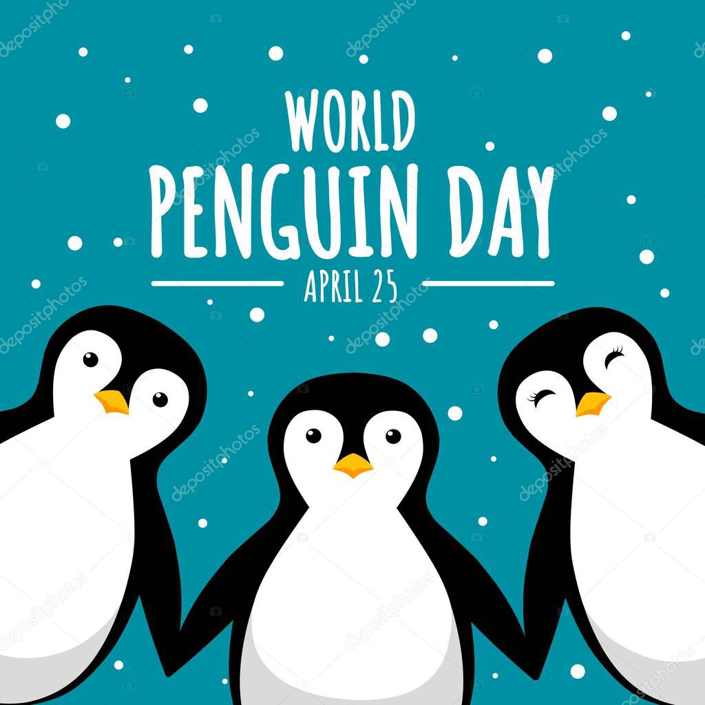 Vector illustration of cute penguin cartoon, as a banner, poster, print or template for World Penguin Day.