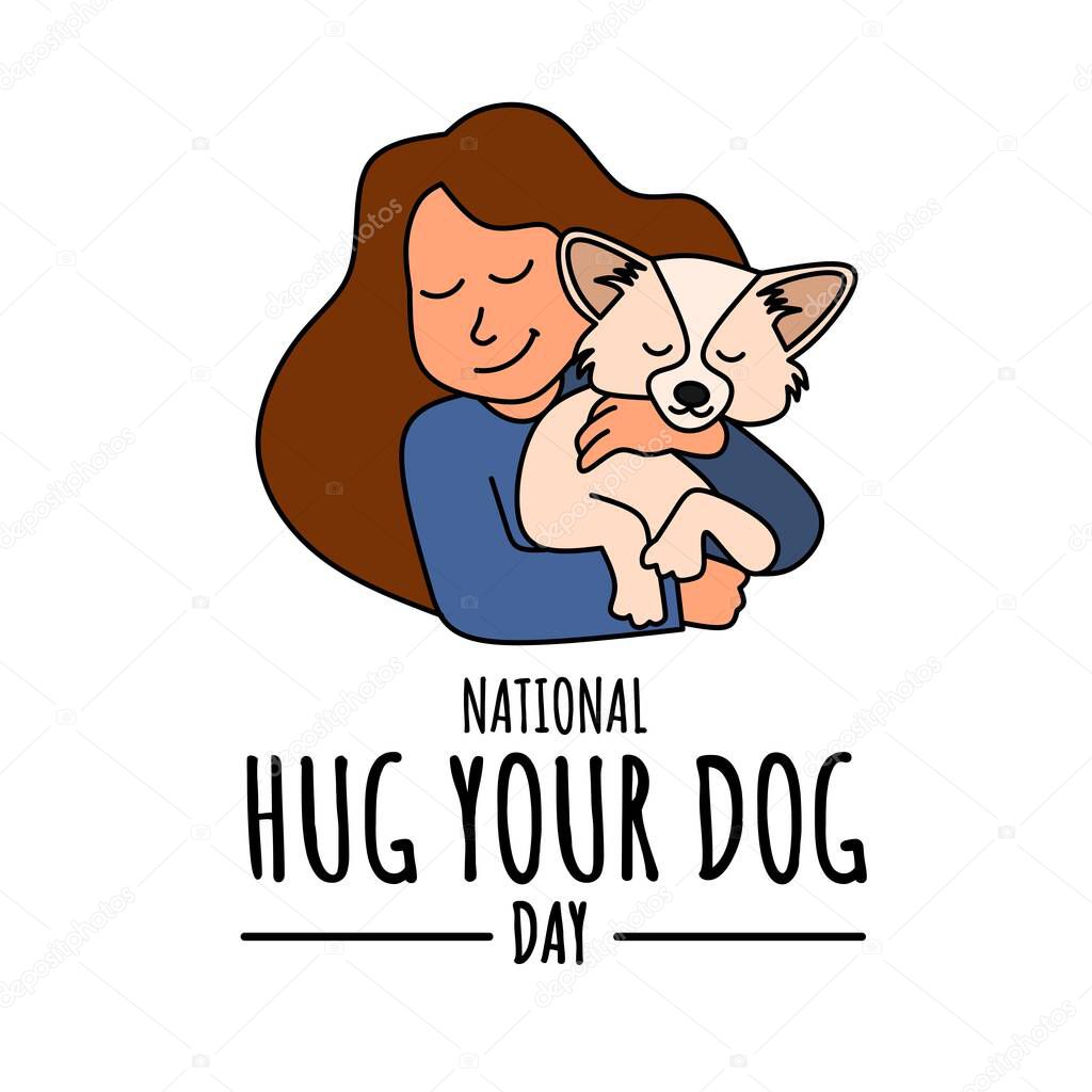 Ilustración vectorial de la niña abrazando a su perro, como un cartel, pancarta, impresión o