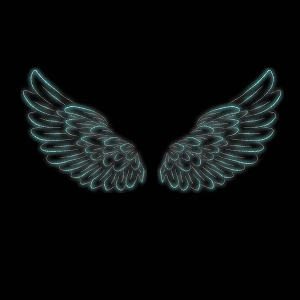 Неоновый Знак Крылья Ангела Яркое Свечение Черный Фон Векторная Иллюстрация — стоковый вектор
