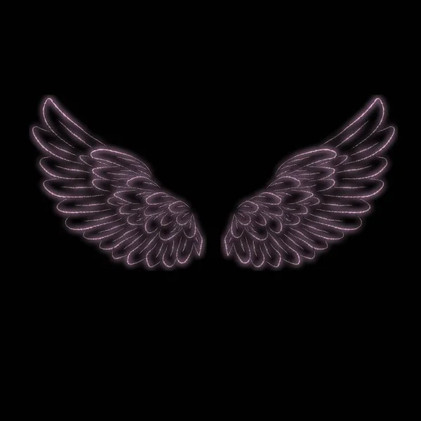 Неоновый Знак Крыльев Розового Ангела Яркое Свечение Крылья Ангела Черном — стоковый вектор
