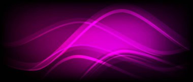 Neon soyut arka plan. Parlak dalga tasarımı. Kaotik kavisli çizgiler, bir deniz dalgası deseni. LED şerit. Parlak bir parıltı. Renk değişimleri var. Vektör illüstrasyonu.