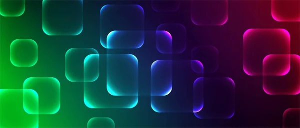 Gradient Neon Background Glassmorphism Design Luminous Squares Texture Geometric Shapes —  Vetores de Stock