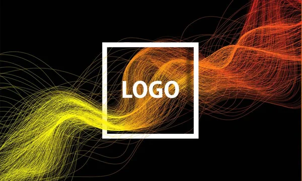 バナーのネオン背景 抽象幾何学的な形状の細い糸で作られた波のデザイン 会社のロゴの配置 ウェブサイト ランディングページ ビジネス ソーシャルネットワークのポスター ベクトル — ストックベクタ
