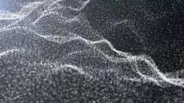 Rastgele hareket eden parçacıkların, noktaların soyut animasyon arkaplanı. Pürüzsüz dalga tasarımı. Bir spiral içinde kıvrılan moleküllerin dokusu. Neon parıltısı. Samanyolu 'nda. Açık alan. Takımyıldızları. 4k içinde..