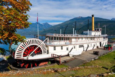 5 Ekim 2020 - Kaslo, British Columbia, Kanada: SS Moyie 1898 'den 1957' ye kadar Kanada 'nın Britanya Kolumbiyası' ndaki Kootenay Gölü 'nde çalışan bir buharlı vapur. Yaklaşık altmış yıllık hizmetinden sonra Kaslo kasabasına satıldı.