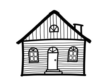 Küçük, ahşap bir kulübe. Beyaz arka planda Kuzey Amerika tarzı bir bungalov evi. Gayrimenkul, konsept.