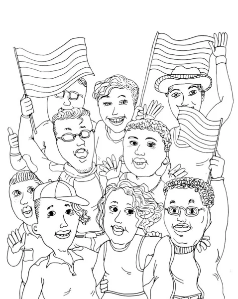 Grupo Jóvenes Adultos Lgbtq Celebran Orgullo Gay Con Banderas Arco —  Fotos de Stock