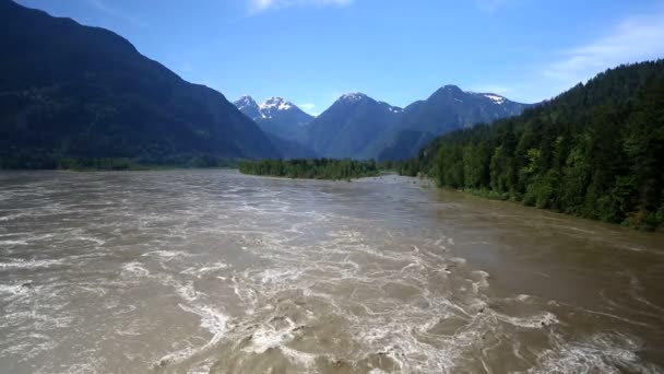 在加拿大不列颠哥伦比亚省弗拉瑟河的春天流水中的急流 — 图库视频影像