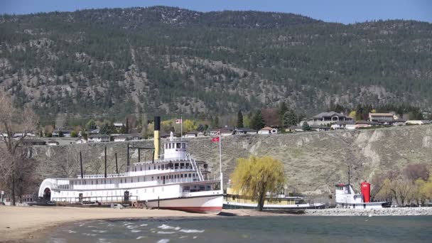 Den Aktern Wheeler Sicamous Ett Museum Och Ligger Stranden Okanagan — Stockvideo