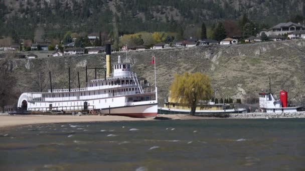 Den Aktern Wheeler Sicamous Ett Museum Och Ligger Stranden Okanagan — Stockvideo