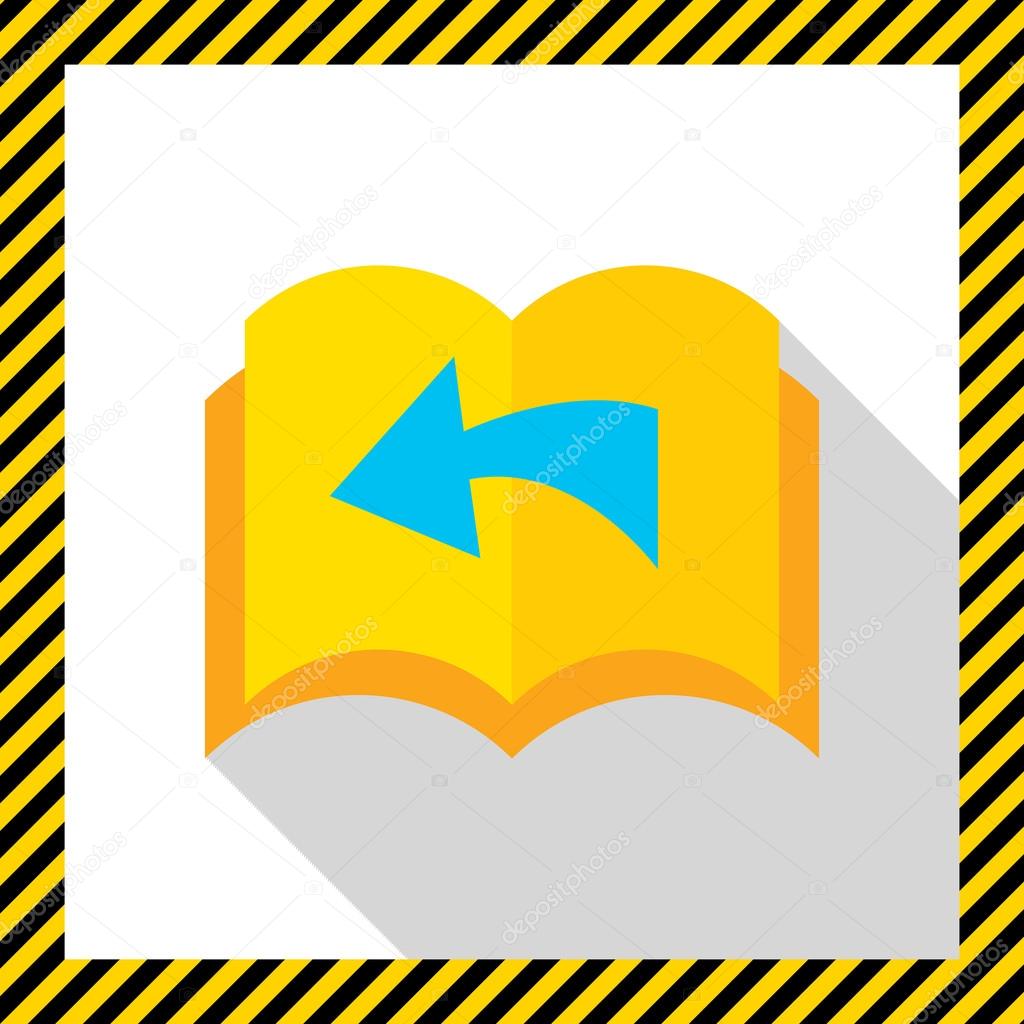 Icon of book with blank pages being turned over and direction arrow