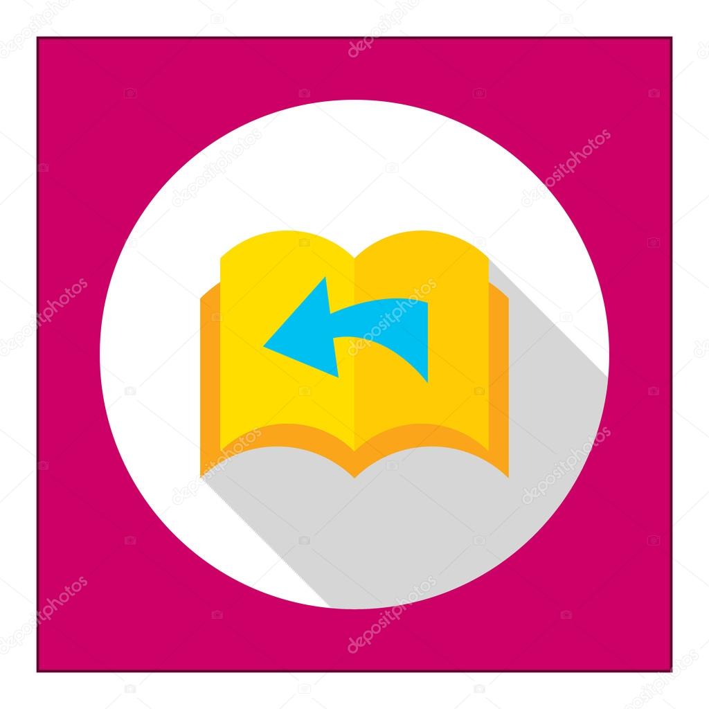 Icon of book with blank pages being turned over and direction arrow