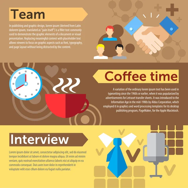 Trabalho em equipe, hora do café, entrevista —  Vetores de Stock