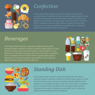 Confection, beverages, standing dishes clipart