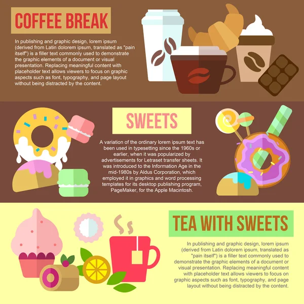 Přestávka na kávu, cukrovinky, čas na čaj — Stockový vektor