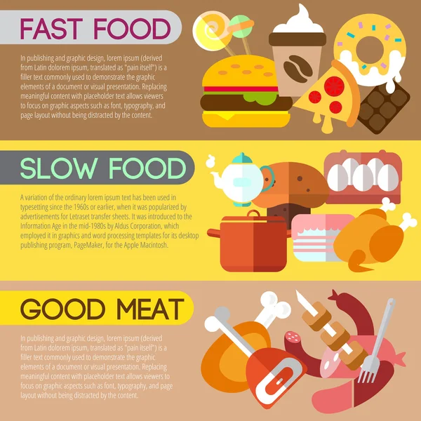 Hızlı ve yavaş gıda, iyi bir et — Stok Vektör