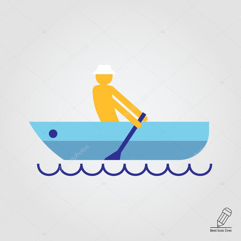 Icon of mans silhouette rowing in boat